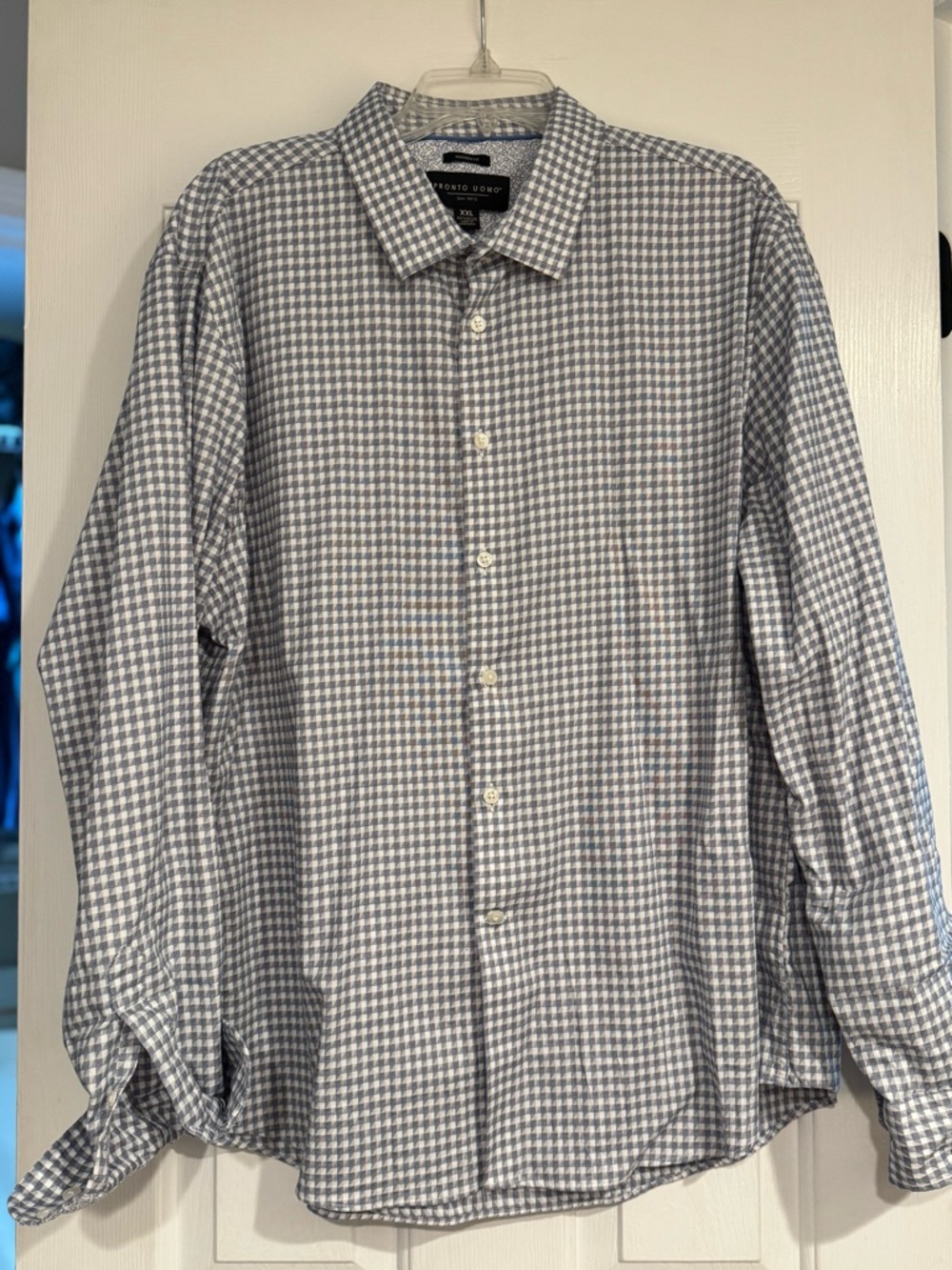 Pronto Uomo Men's Blue and White Check Dress Shirt